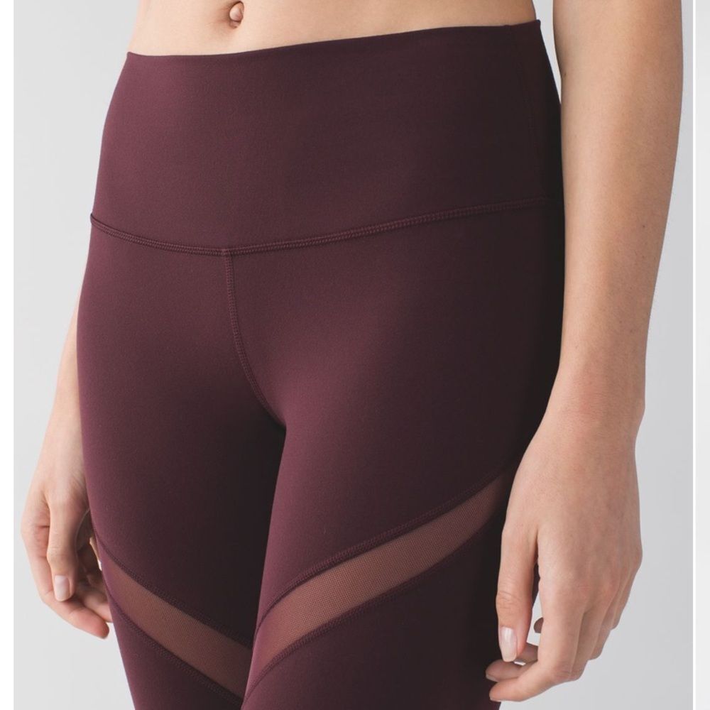 LULULEMON High Times Mesh Capri Leggings Burgundy Women’s Size 6 - Picture 3 of 7